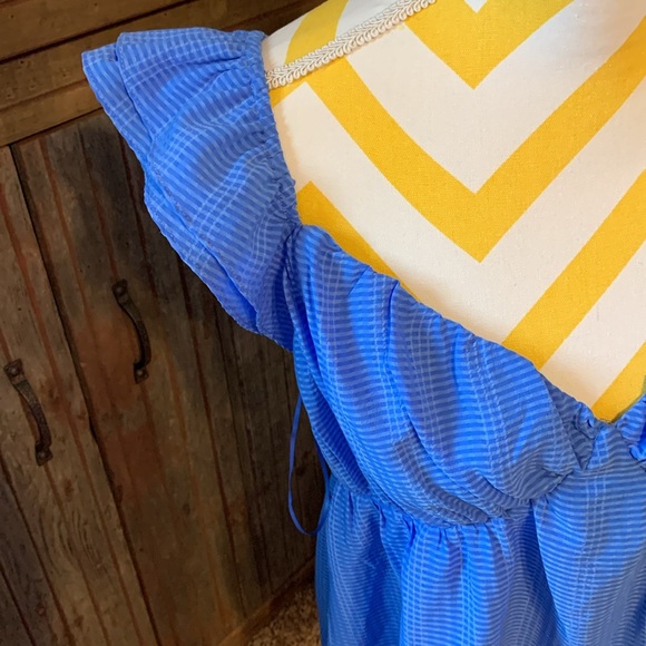 Blue Ruffled Women's Blouse - Picture 2 of 7